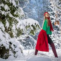 Девушка в зимнем лесу в красном 2 фотосессия