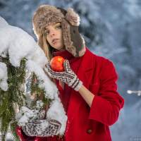 Девушка в зимнем лесу в красном 5 фотосессия