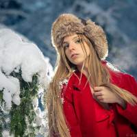 Девушка в зимнем лесу в красном 12 фотосессия