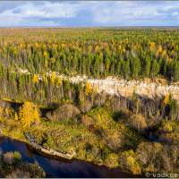 Река Сотка - остатки деревянного шлюза аэросъемка Автопутешествие на Русский Север